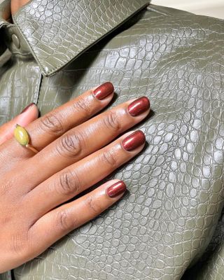 Deep red shimmer nails