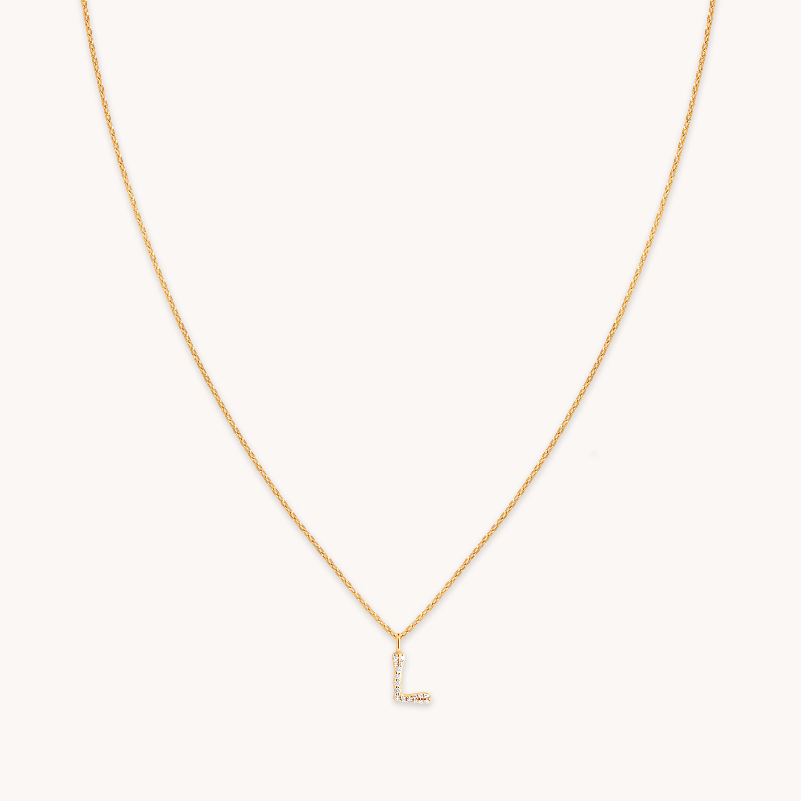 L Initial Pav&amp;eacute; Pendant Necklace in Gold