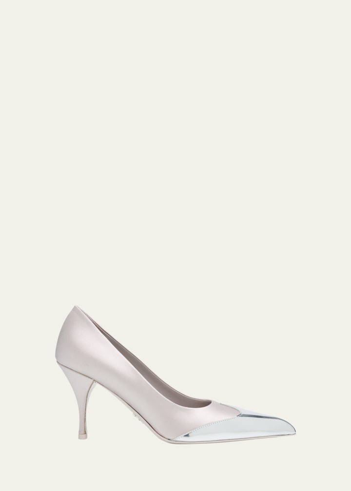 Satin Metallic Leather Cap Toe Pumps