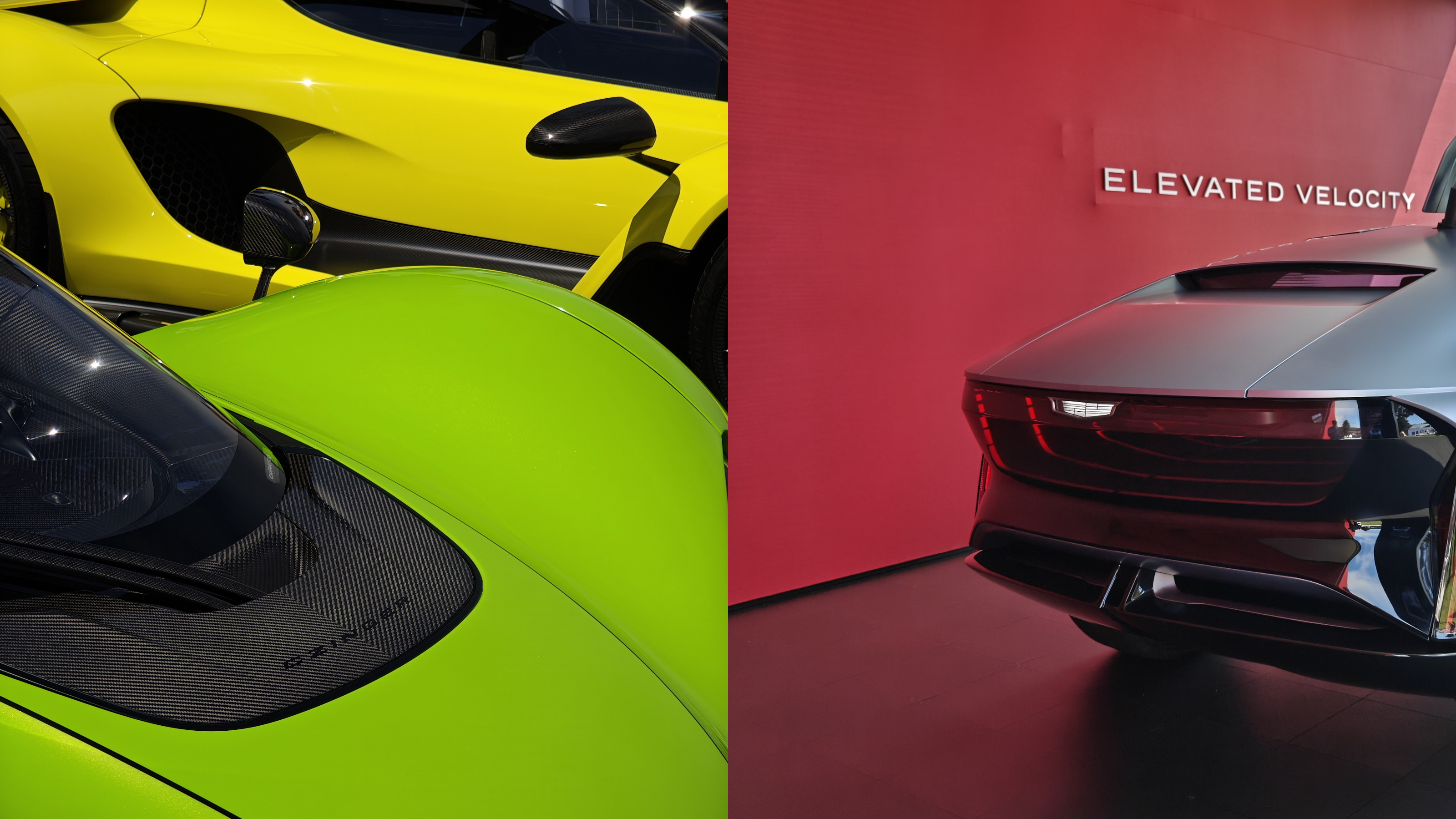 Seen at The Quail, Czinger hypercars (left) and Cadillac Elevated Velocity Concept (right)