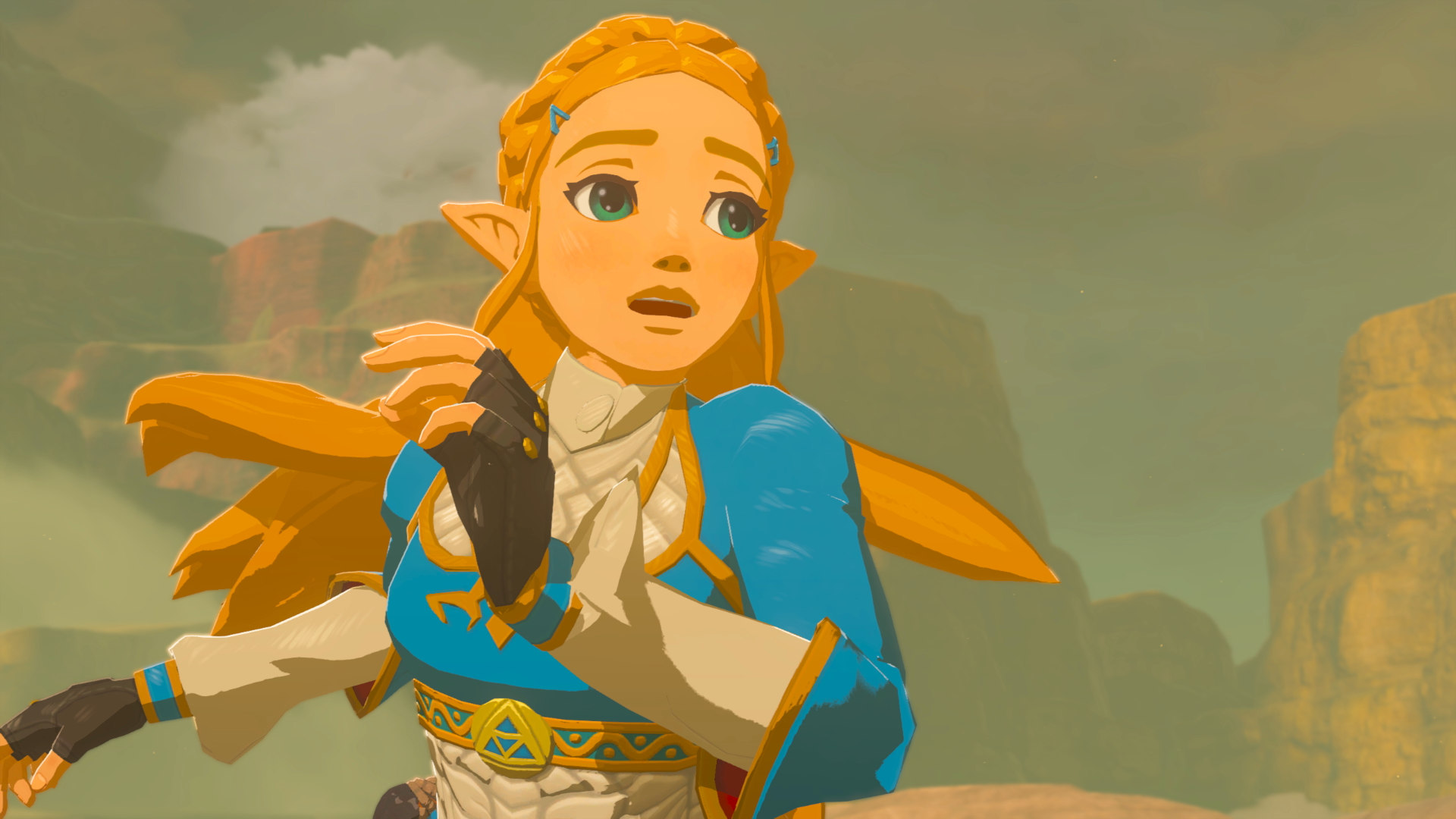 Zelda looking scared in The Legend of Zelda: Breath of the Wild