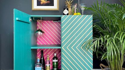 IKEA IVAR drinks cabinet hack with blue and pink features