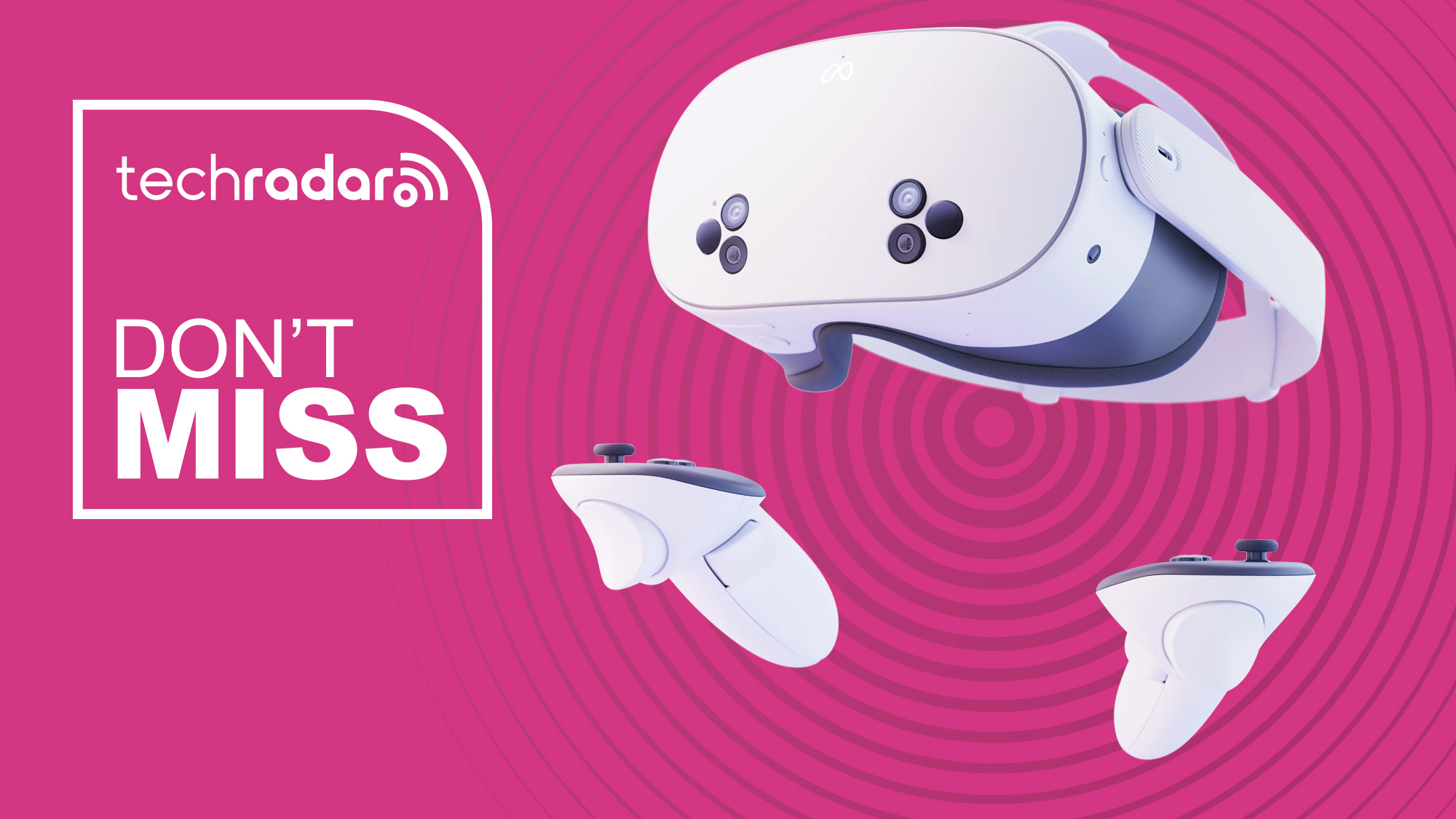 A virtual reality headset above two controllers