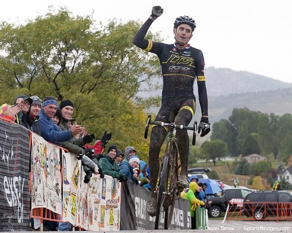 Ryan Trebon (LTS-Felt) celebrates his victory in Fort Collins.