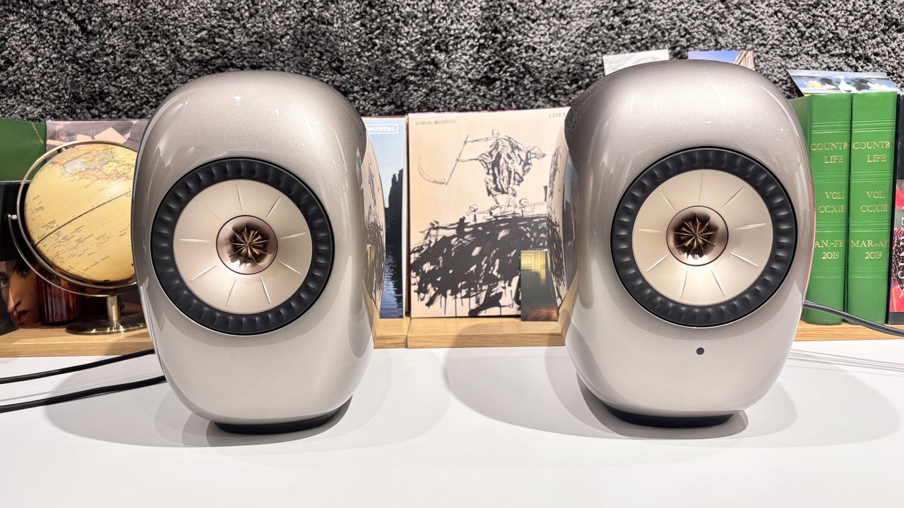 KEF LS Luxe wireless speaker system speakers in Titanium Grey