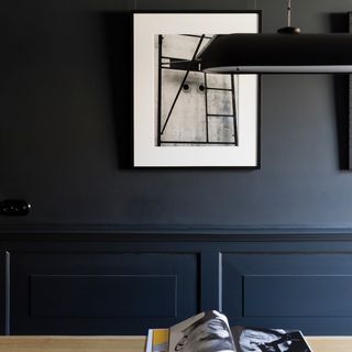 blue black walls in living room