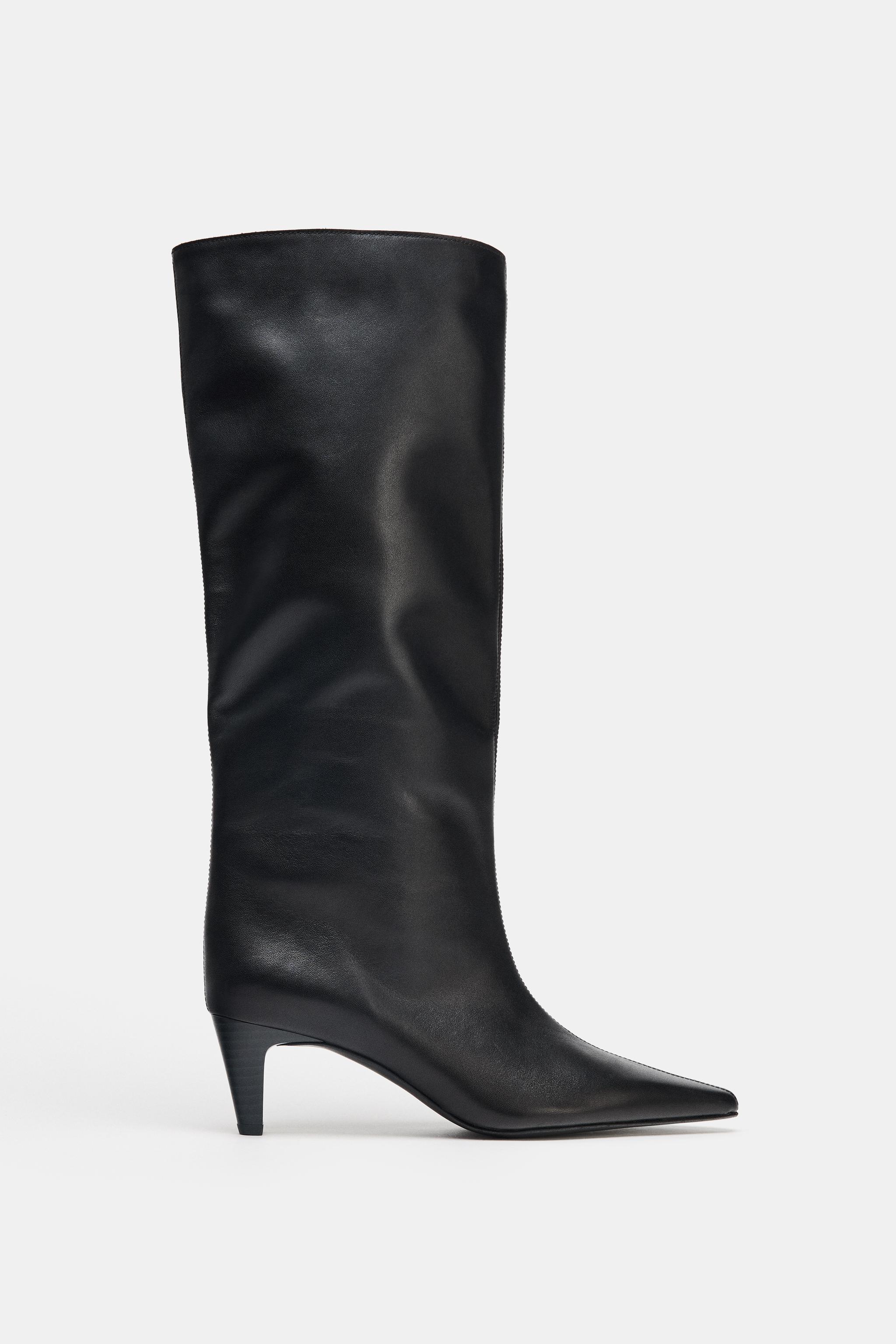 Leather Kitten Heel Boots