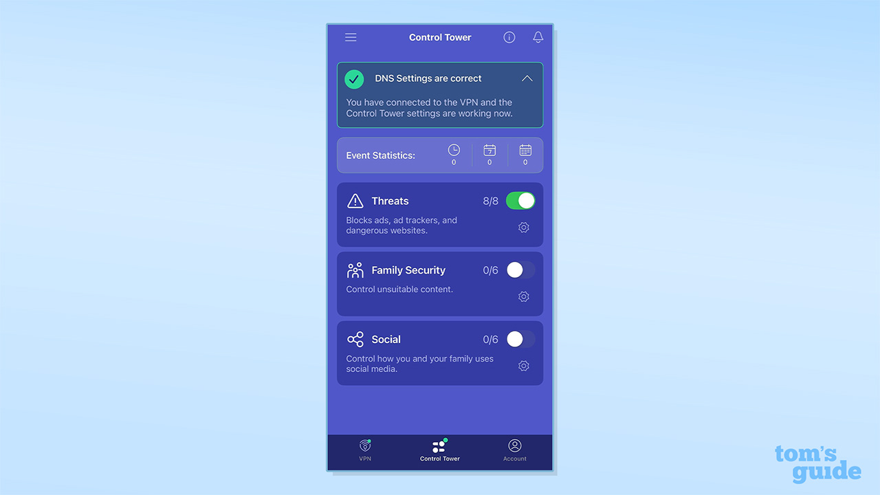PrivadoVPN Control Tower in-app screenshot
