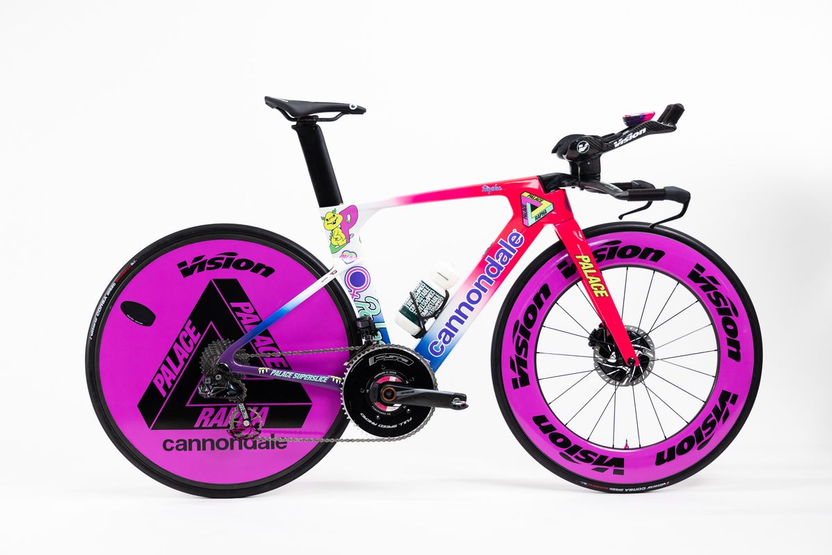 The Cannondale time trial bike used by EF, complete with Palace design
