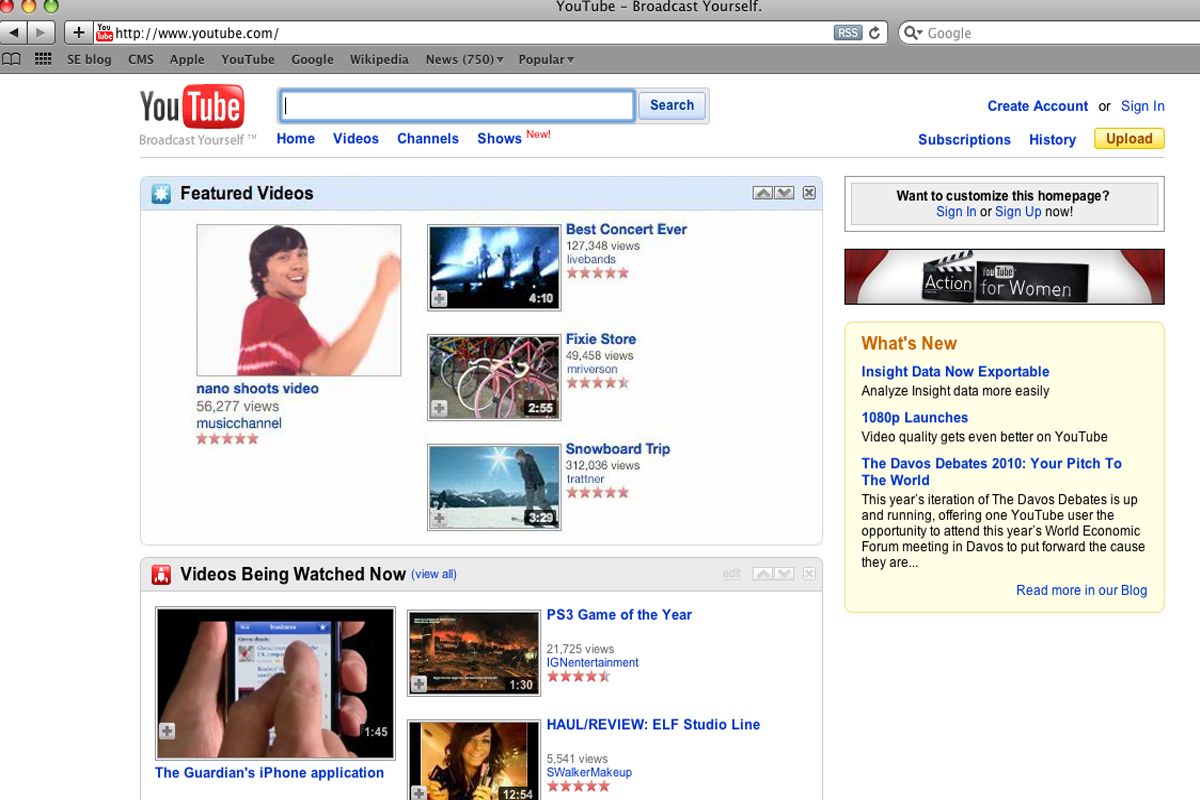 YouTube home page