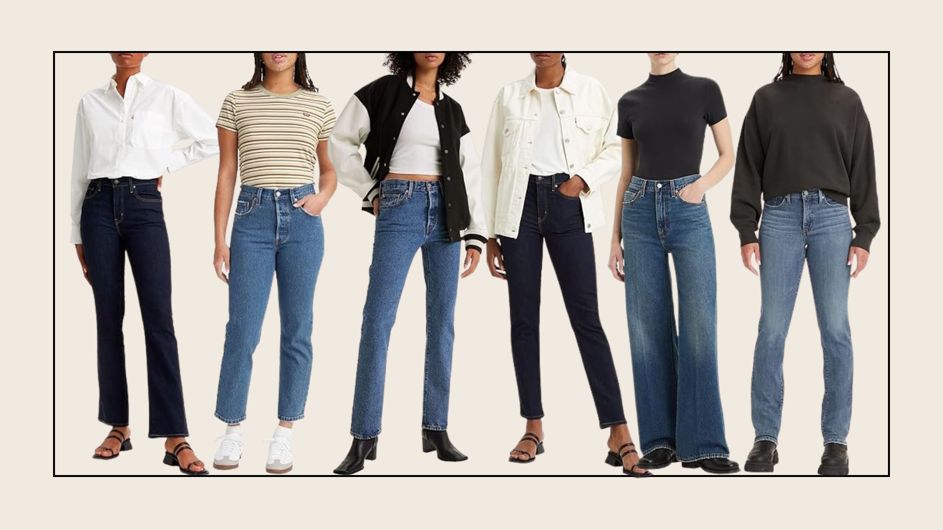 Six models wears Levi's jeans