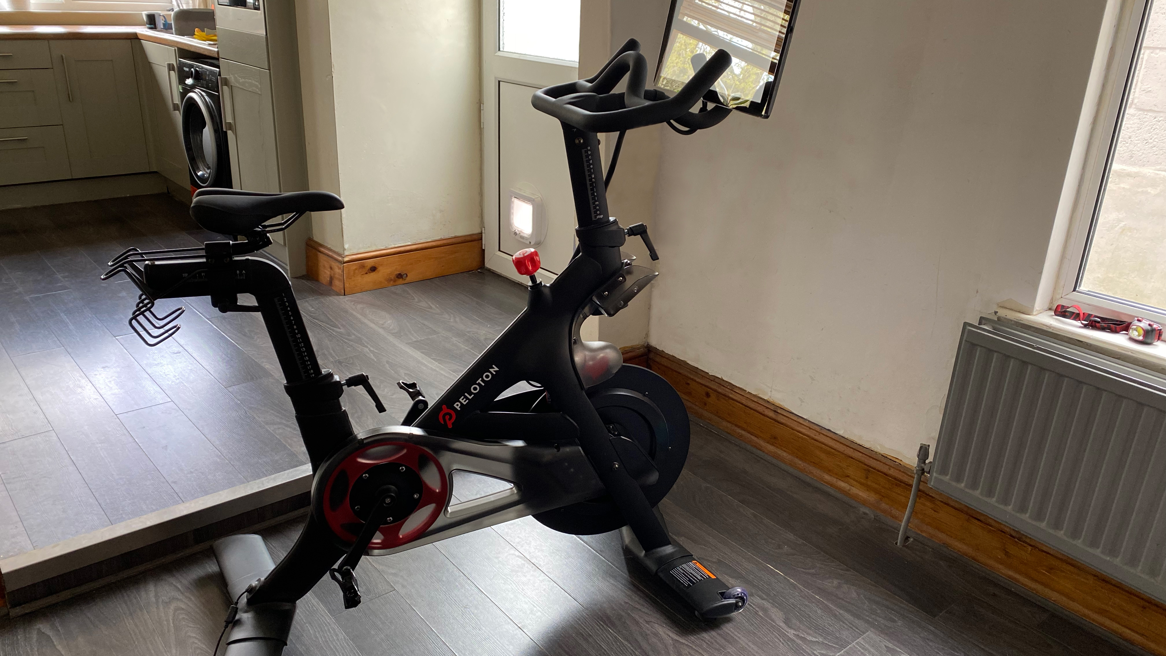 Peloton bike in kitchen