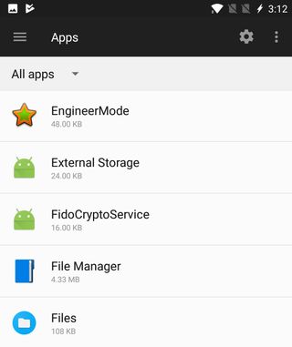 EngineerMode listed among system apps on a OnePlus 5.