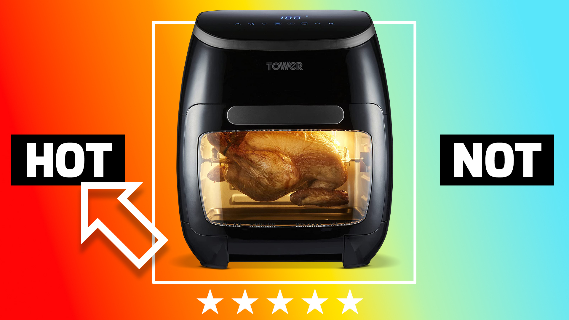 Hot or not text next to an air fryer with a mouse cursos moving across the screen
