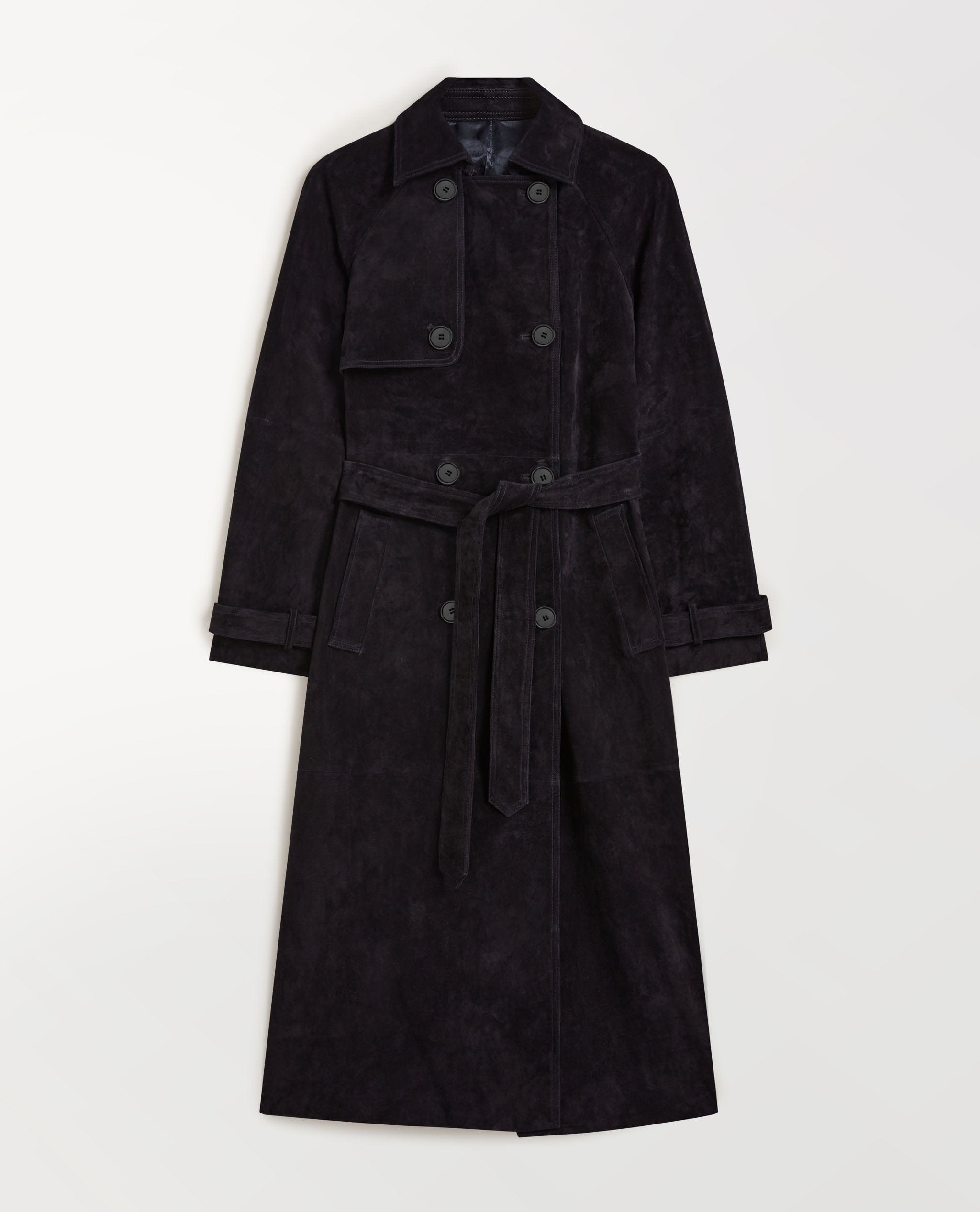 Suede Trench Coat - Navy - Navy / Xs