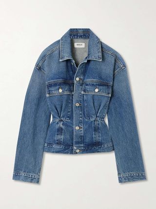 Zyla Cinch Buckled Gathered Denim Jacket