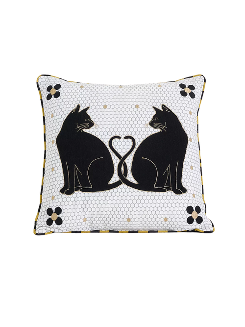 Agatha Embroidered Black Cat Indoor/Outdoor Pillow