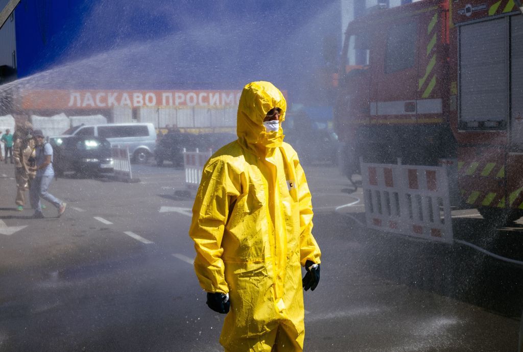 Ukrainian rescuer participating in an exercise in Zaporizhzhia