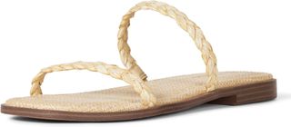 The Drop Women's Paris Square Toe Two Strap Flat Sandal, Braided Strap Raffia, 7