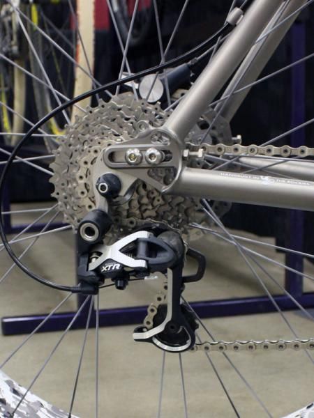 Sliding dropouts make for easy switching between geared and singlespeed setups.