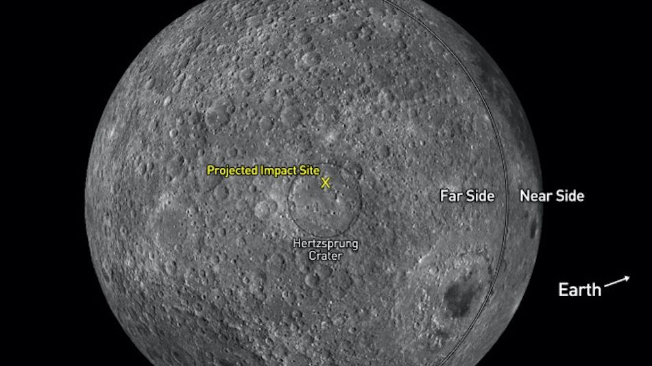 Projected impact site of the rocket body that will slam into the far side of the moon on March 4, 2022.