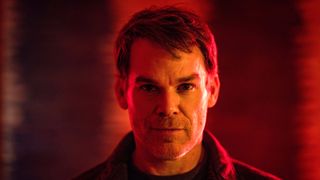 Dexter (Michael C. Hall) lit in red lighting for "Dexter: Resurrection"