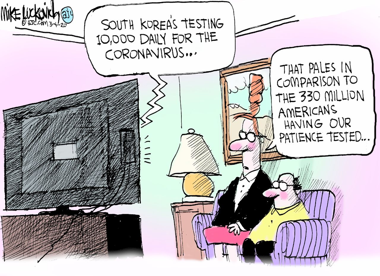 Editorial Cartoon U.S. Coronavirus COVID-19 South Korea virus testing patience tested