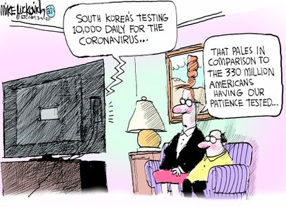 Editorial Cartoon U.S. Coronavirus COVID-19 South Korea virus testing patience tested