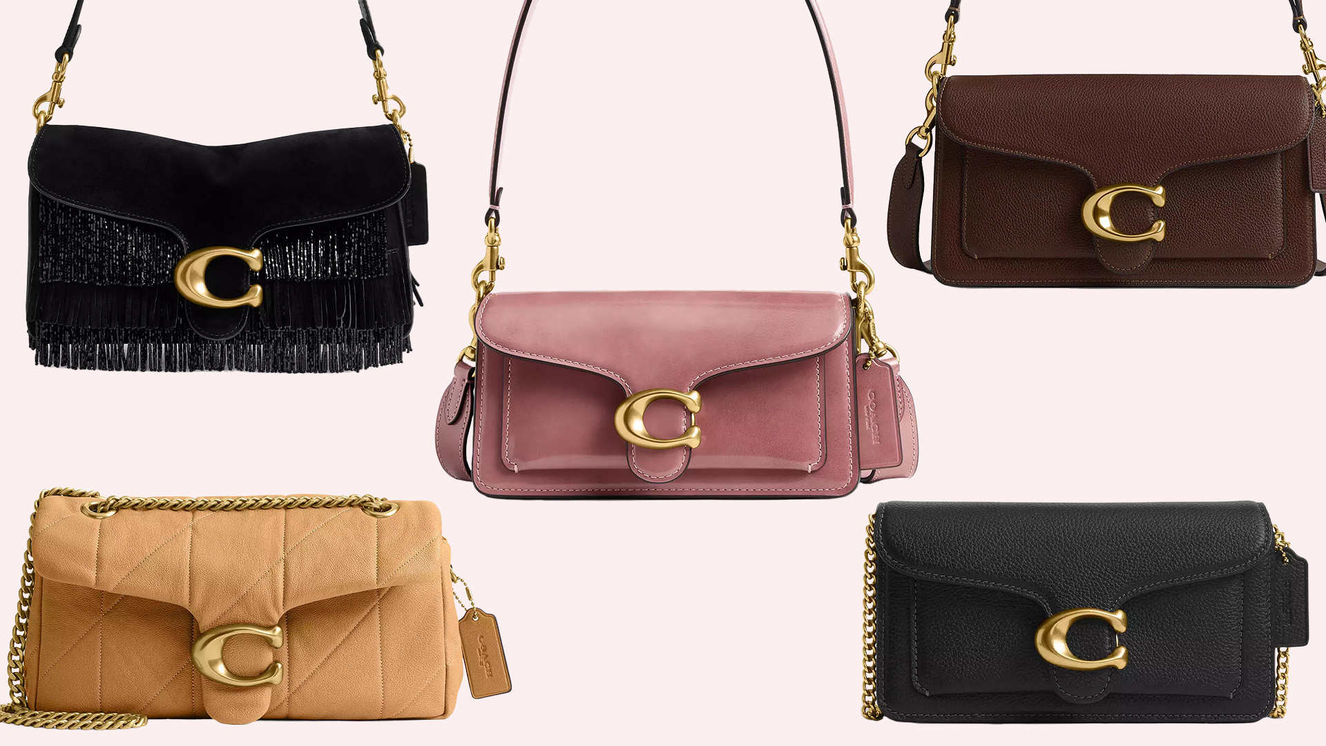 Collage of Coach Tabby Bags