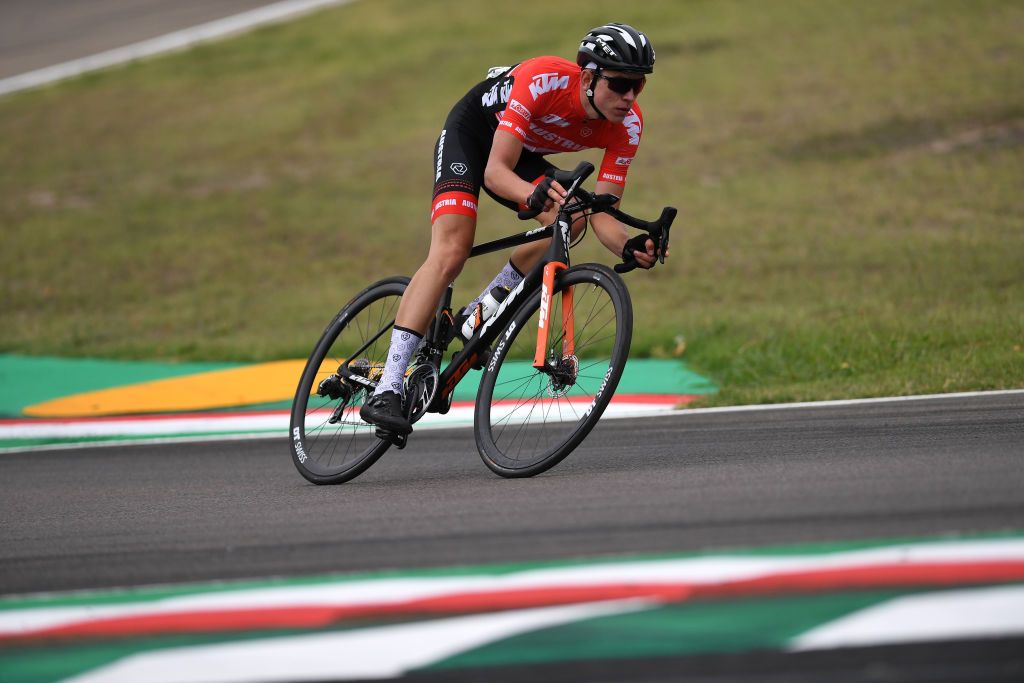 Tobias Bayer representing Austria in the elite men’s road race at the 2020 World Championships in Imola, Italy