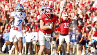Georgia QB Gunner Stockton rushing for a touchdown against Ole Miss ahead of their 2025/26 Sugar Bowl clash