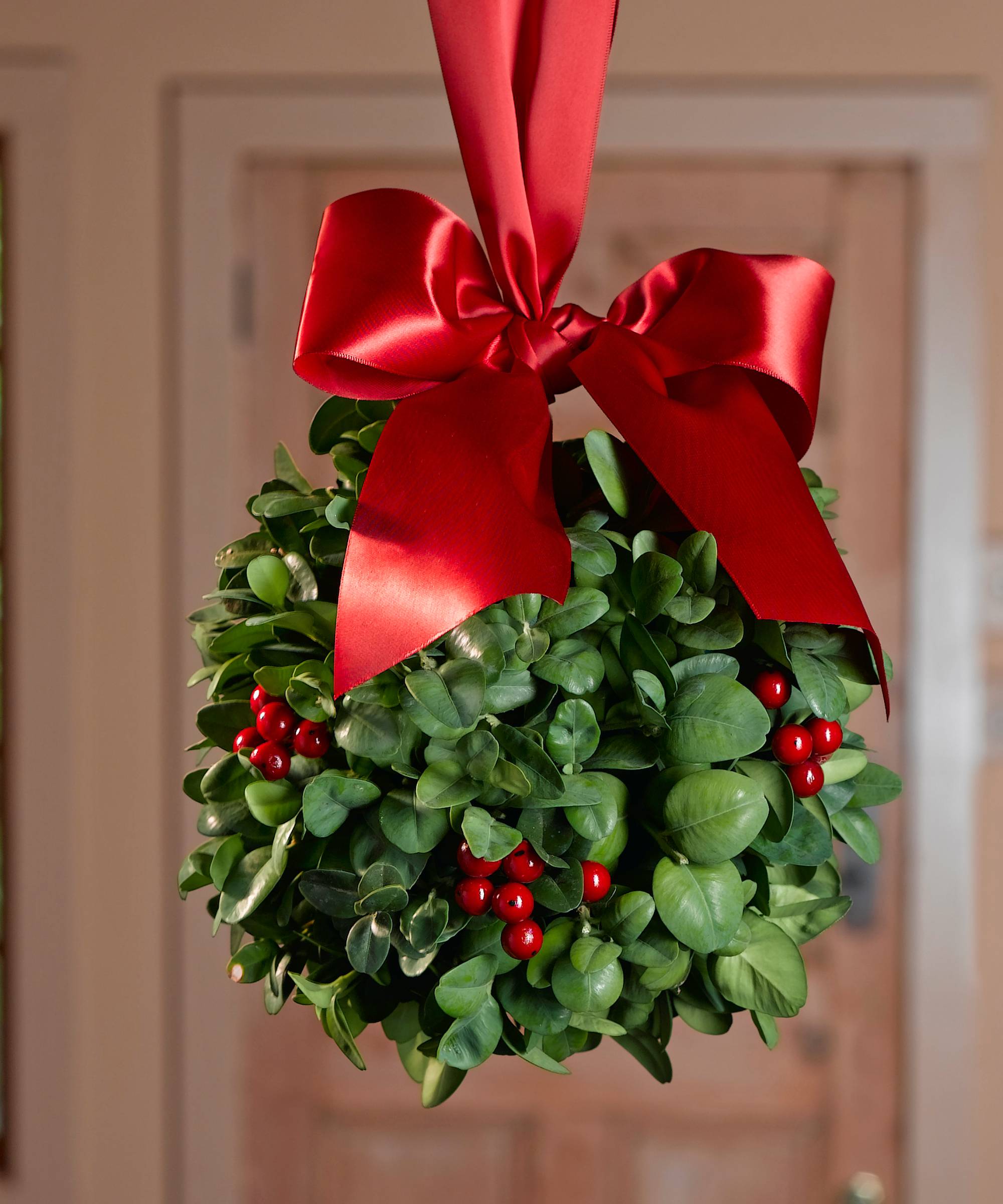 Christmas kissing ball made with holly