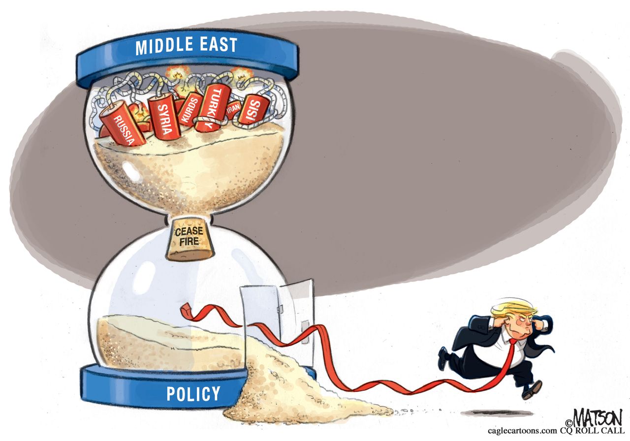 Political Cartoon U.S. Trump Hourglass Syria Cease Fire