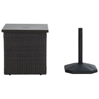 Black wicker table with umbrella stand