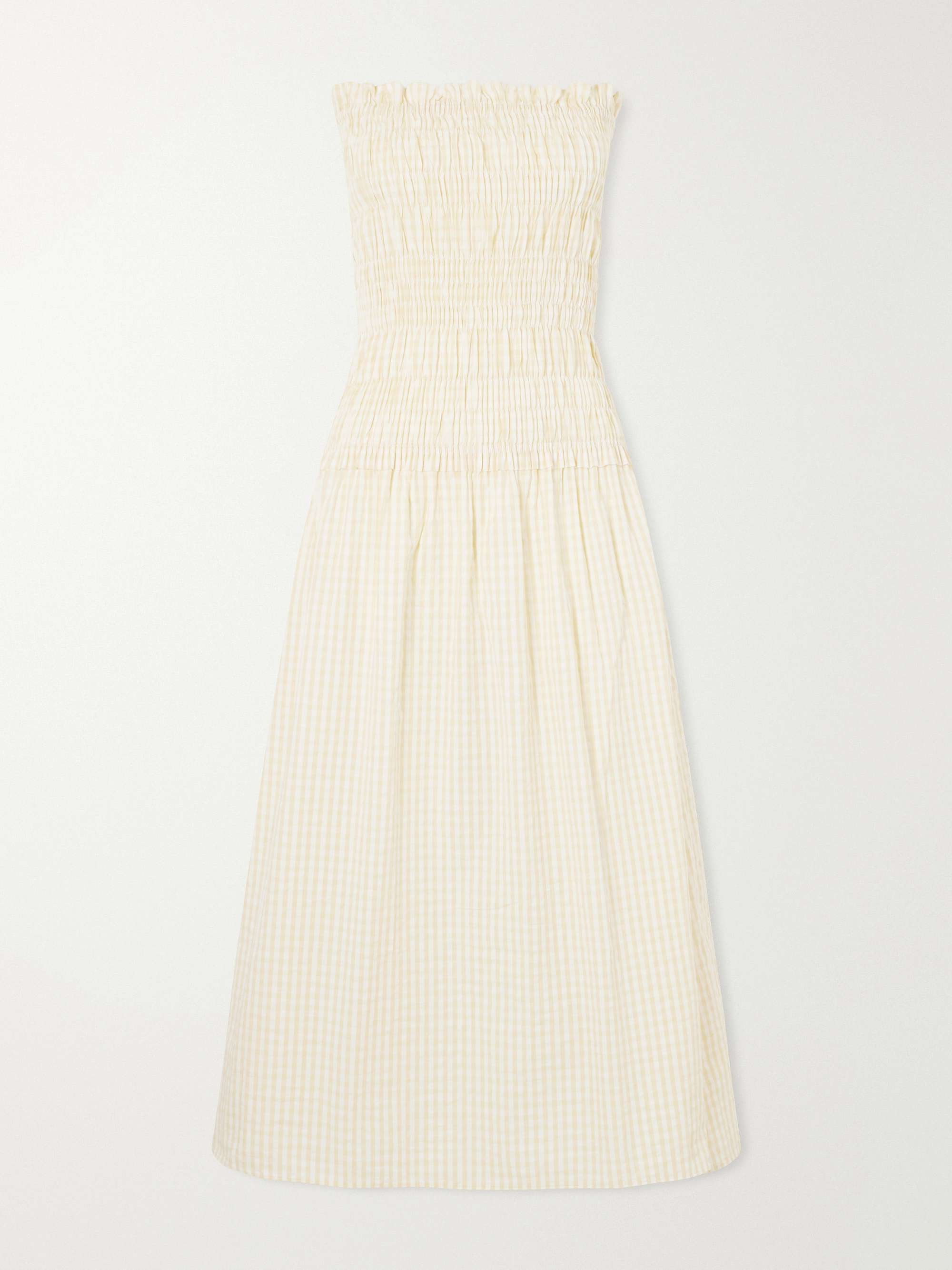 Amalita Shirred Gingham Cotton Midi Dress