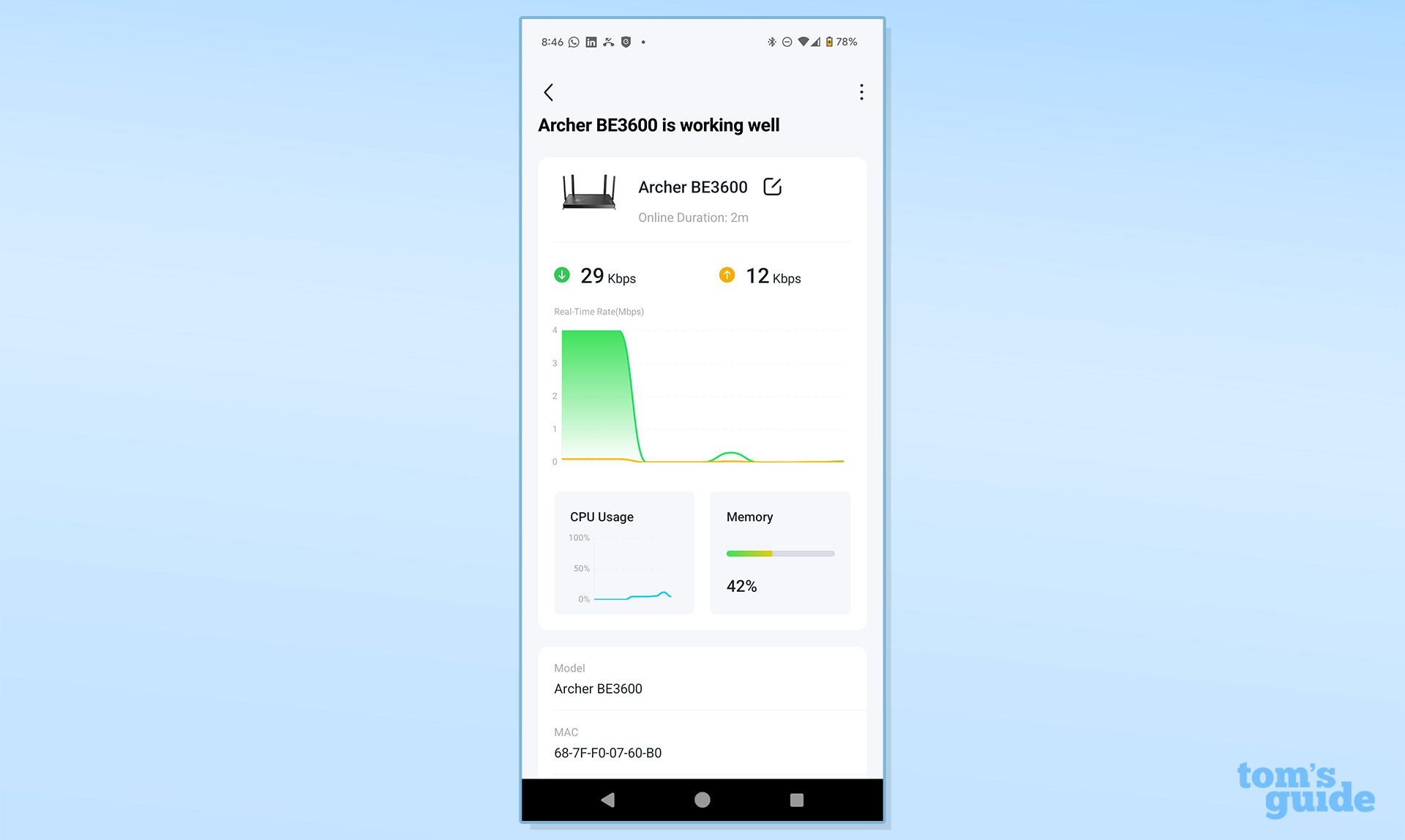 TP-Link Archer BE3600 app screenshot