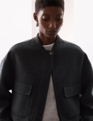 Wool Blend Relaxed Bomber Jacket