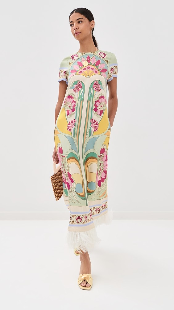 La Doublej Silk Swing Dress With Feathers