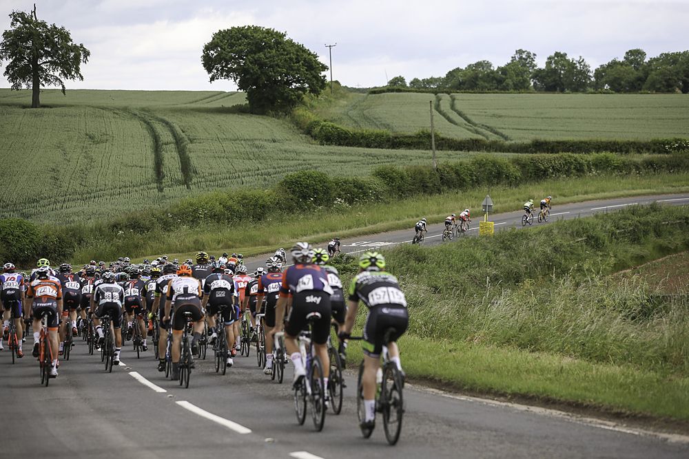 The peloton makes it's way through the Teeside countryside