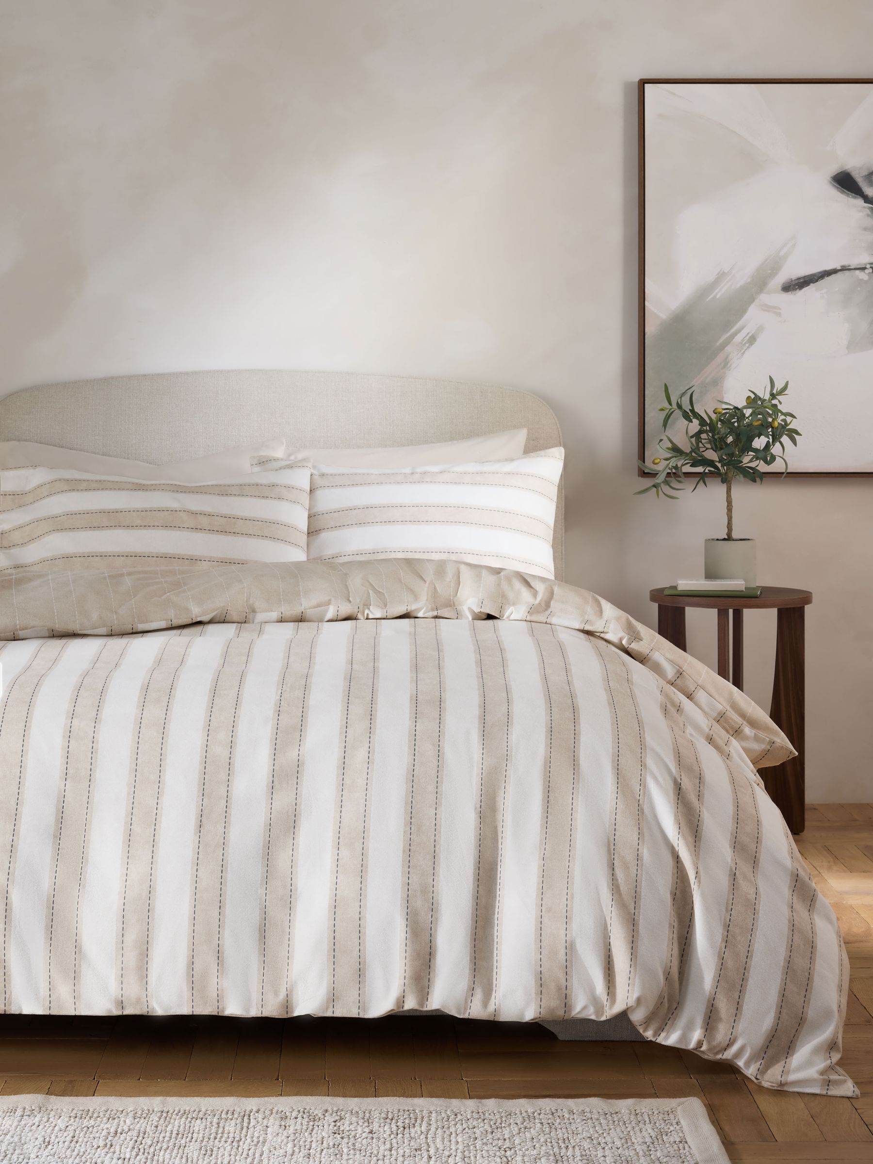 Natural Stripe Brushed Cotton Reversible Duvet Cover and Pillowcase Set