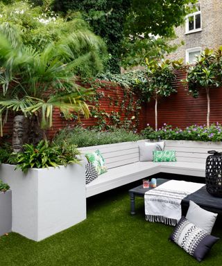 outdoor sofa in a garden