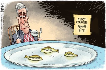 Political cartoon U.S. Mueller Russia investigation Manafort Papadopoulous Gates