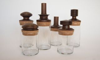 Glass bottles with cork stoppers