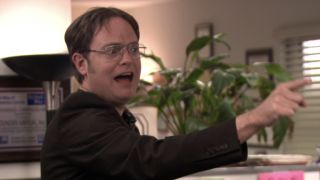 Dwight pointing his finger in The Office