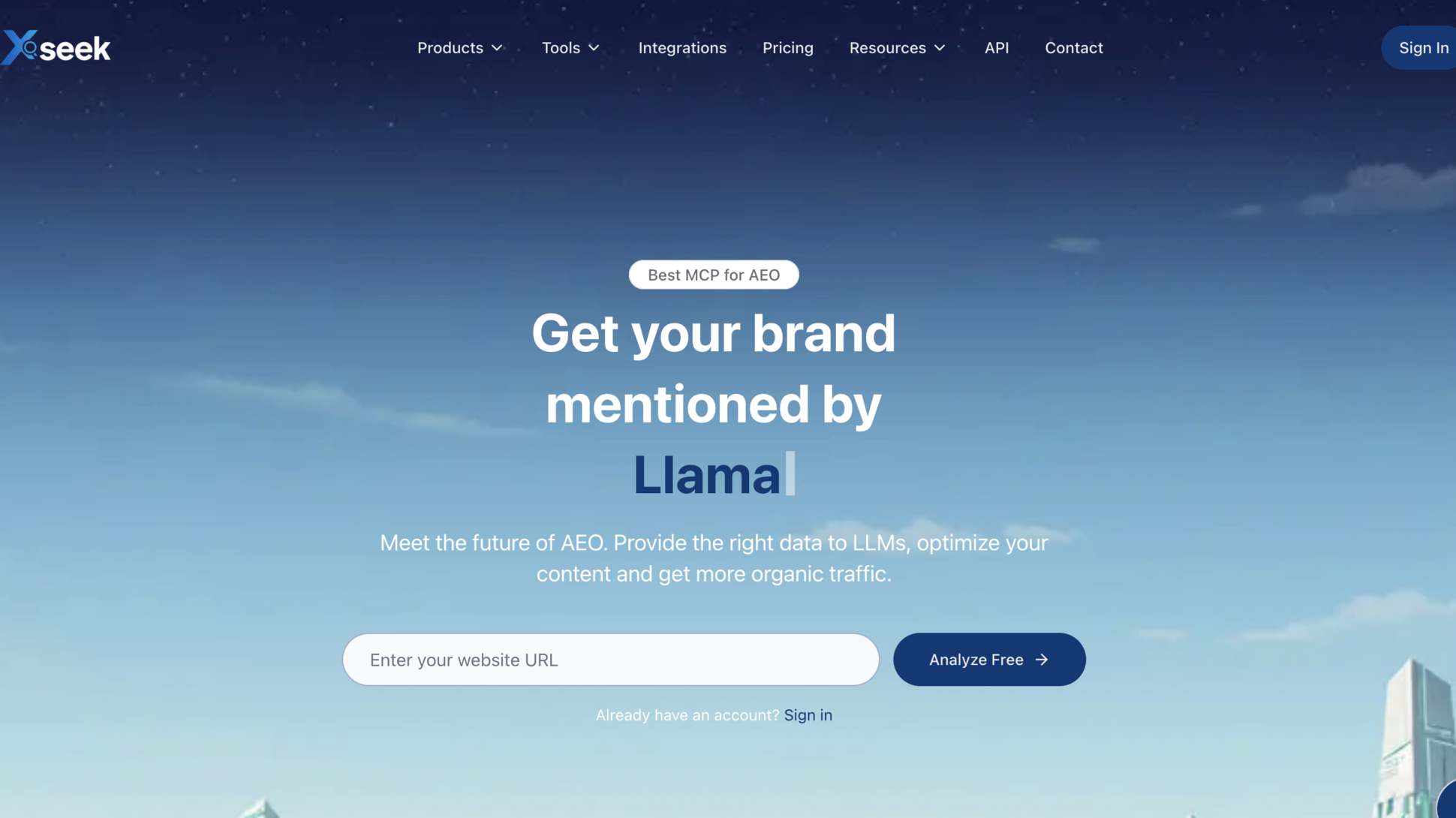 Website screenshot of xSeek (November, 2025)