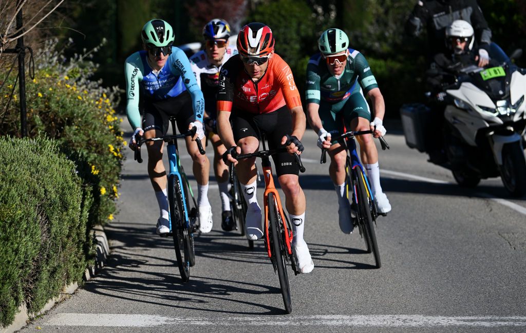 NICE FRANCE MARCH 16 LR Felix Gall of Austria and Decathlon Ag2R La Mondiale Team and Magnus Sheffield of The United States and Team INEOS Grenadiers compete in the breakaway during the 83rd Paris Nice 2025 Stage 8 a 119km stage from Nice to Nice UCIWT on March 16 2025 in Nice France Photo by Dario BelingheriGetty Images