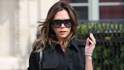 Victoria Beckham is seen leaving 'La Reserve' during the Fashion week on March 02, 2022 in Paris, France. (Photo by Arnold Jerocki/GC Images)