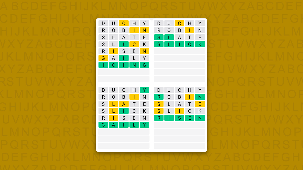 Quordle answers for game 1638 on a yellow background