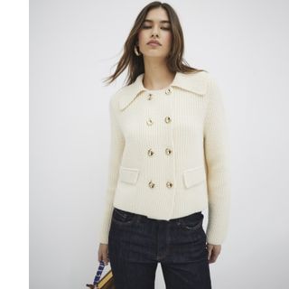 Beige Double Breasted Cardigan