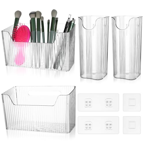 Wwmily 4 Pack Kitchen Cabinet Door Storage Box Self-Adhesive Wall Mounted Bathroom Cupboard Organisers Clear Wrap Organizer Container for Cabinets Pantries and Drawers